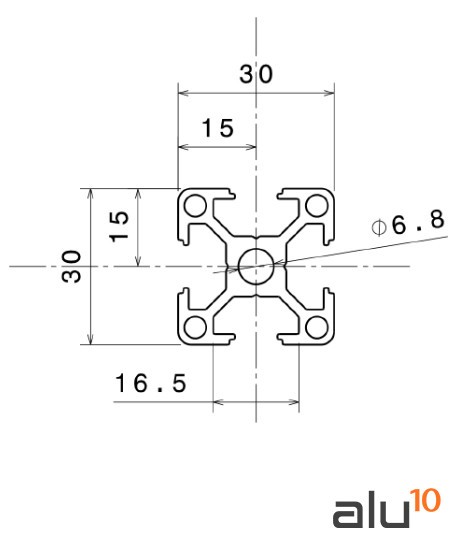 Profilé Aluminium 3030 - dimensions