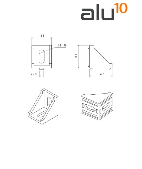 Bracket 40x40x35 with cover- Series 40 and 80