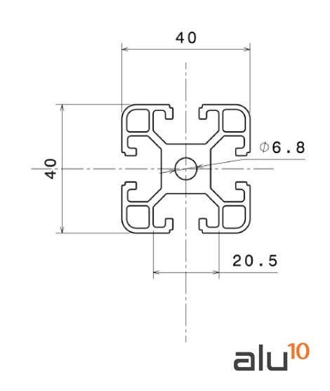 Aluminum Slot Profile 4040 - Dimensions