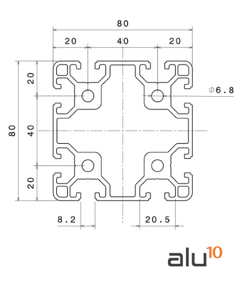 Aluminum Slot Profile 8080 Dimensions